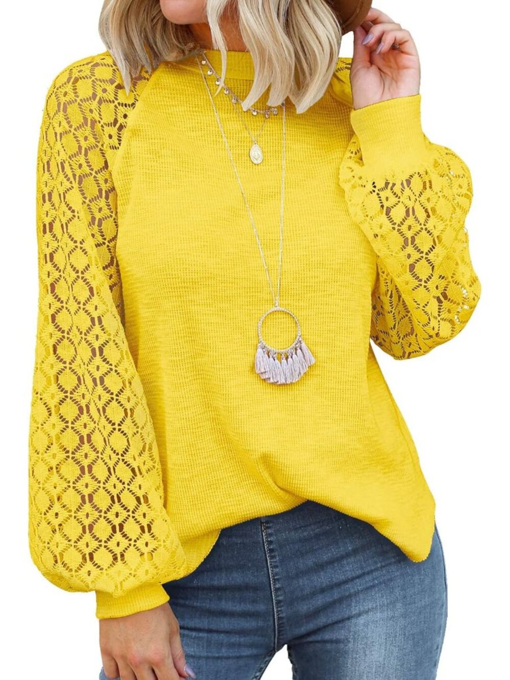 Women's Long Sleeve Tops Lace Casual Loose Blouses Shirts Dressy Outfits